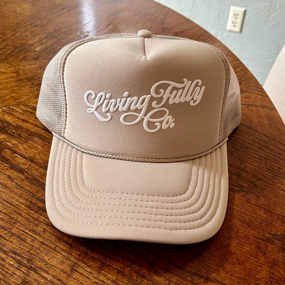 Living Fully Co Trucker Hat in Beige
